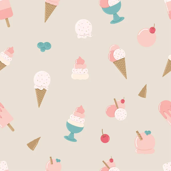 Motif Pastel Coloré Crème Glacée Sur Fond Dans Style Pop — Image vectorielle