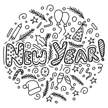 Yeni yıl karalamaları. Vektör illüstrasyonu