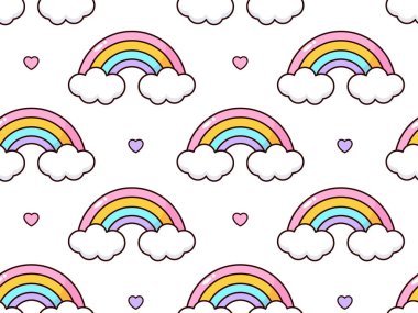 Kusursuz gökkuşağı ve kalp deseni. Bu kusursuz desen, sevgi ve eşitliği sembolize eden neşeli kalp motifleriyle eşleştirilmiş renkli bir gökkuşağı tayfına sahiptir.. 