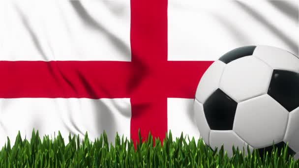 Bola Futebol Grama Com Bandeira Inglaterra Fundo Renderização — Vídeo de Stock
