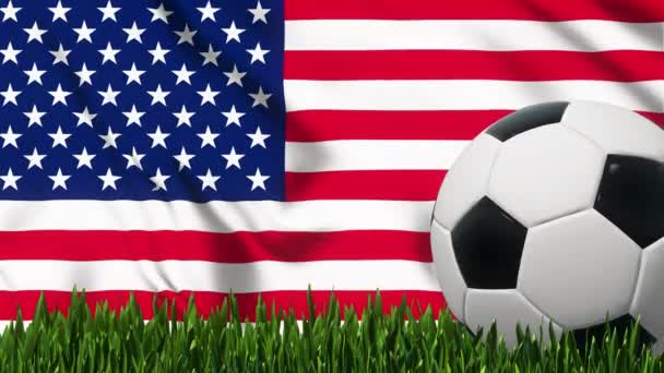 サッカーボールの背景にあるアメリカの国旗 — ストック動画