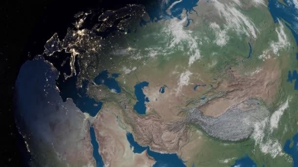 Πλανήτης Πρωί Απόδοση Ρεαλιστική Πλανήτη Ορατή Ατμόσφαιρα Της Πόλης Και — Αρχείο Βίντεο