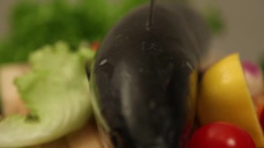 Bitki ve sebzeli çiğ taze balık. sağlıklı beslenme