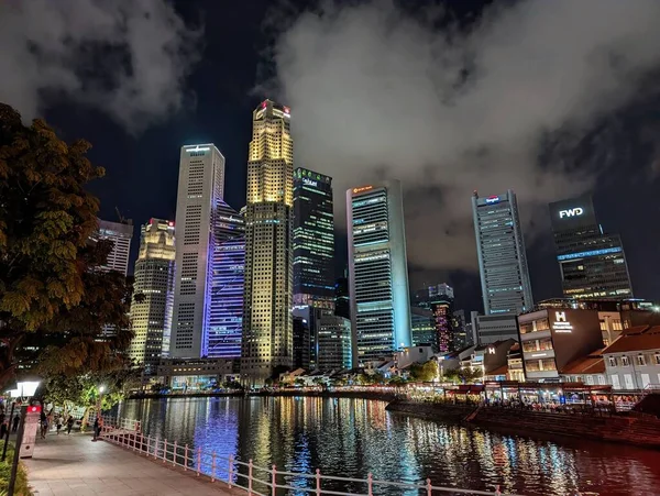 Singapur Panorama Nabrzeżu Łodzi — Zdjęcie stockowe