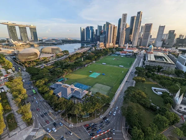 Singapur Skyline Padang Dzielnicy Finansowej — Zdjęcie stockowe