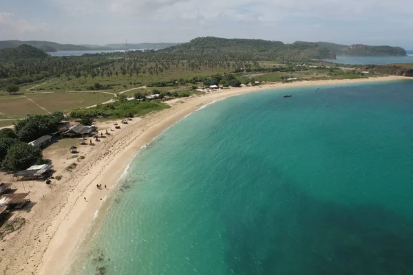Vista Aérea Praia Tanjung Aan Ilha Lombok Nusa Ocidental Tenggara — Fotografia de Stock