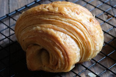 close up of fresh baked croissant