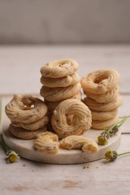 Cheese cookies on a white table