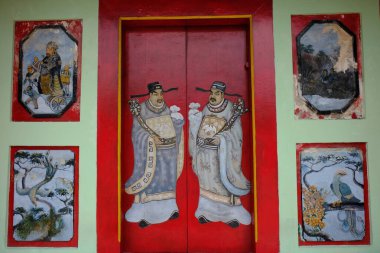 Yogya, Indonesia. Desember 3, 2019: Typical Chinese ornaments at the Kranggan temple, Yogyakarta. Chinese culture.