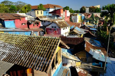 Yogyakarta, Indonesia - September 11, 2019: Slums in the edge of Code River, Terban, Yogyakarta, were transformed into colorful villages and cultural villages by Father Mangun. Now this area is neat.