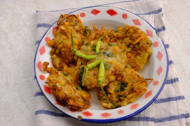 Top view of bakwan corn is a typical Indonesian fried food made from sweet corn.