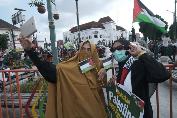 Yogya Indonesië Mei 2021 Demonstraties Van Israëlische Militaire Agressie Tegen — Stockfoto