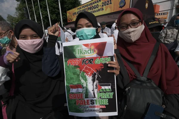 Yogya Indonezja Maja 2021 Demonstracje Izraelskiej Agresji Militarnej Palestynę Yogyakarcie — Zdjęcie stockowe