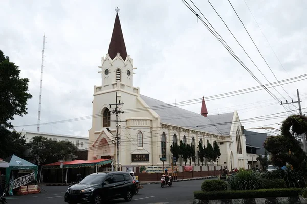 stock image Malang, Indonesia. December 28, 2022. Sacred Heart of Jesus Catholic Church in Malang city. Gereja Katolik Hati Kudus Jesus Kayutangan. Malang Icon.