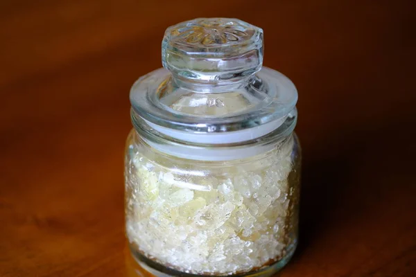 Terrones Azúcar Frasco Vidrio Transparente Azúcar Roca Tiene Nivel Más —  Fotos de Stock
