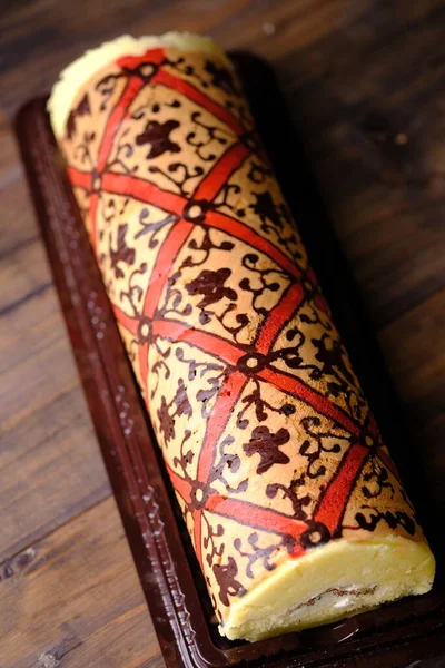 Esponja Vapor Chocolate Comida Indonesia Pastel Queso Batik Roll Bolu —  Fotos de Stock