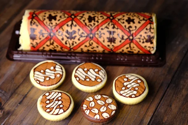 Bakpia Kukus Batik, is a modern bakpia containing melted cheese or chocolate cooked by steaming. The top of the bakpia is painted with traditional batik motifs. Indonesian food.