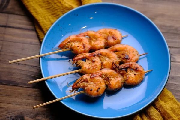 Sate Udang Bakar Grilled Shrimps Satay Made Prawns Seasoned Honey — Stock Photo, Image