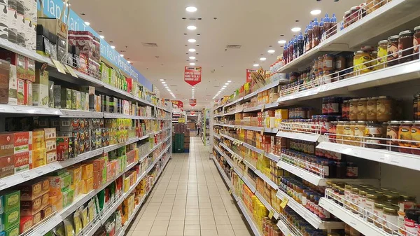 Vista Pasillo Una Tienda Comestibles Pasillo Supermercado Yakarta Del Sur —  Fotos de Stock