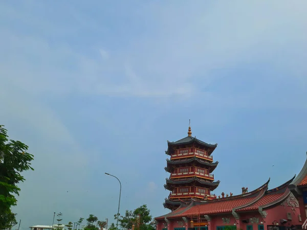 Chinesische Pagode Mit Wolkenlosem Blauem Himmel Nord Jakarta — Stockfoto