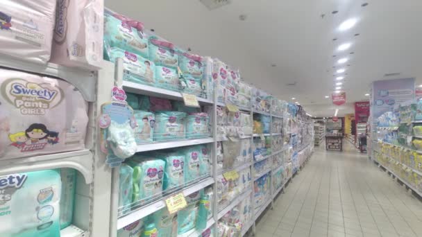 Various Baby Diapers Display Supermarket South Jakarta — Stock Video