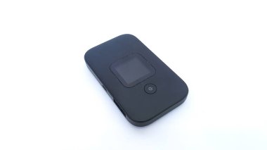 Wi-Fi mobile router isolated on white background. Black pocket wifi.