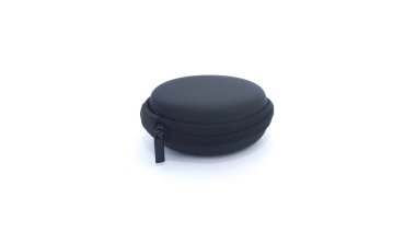 Black round pouch with a zipper isolated on white background