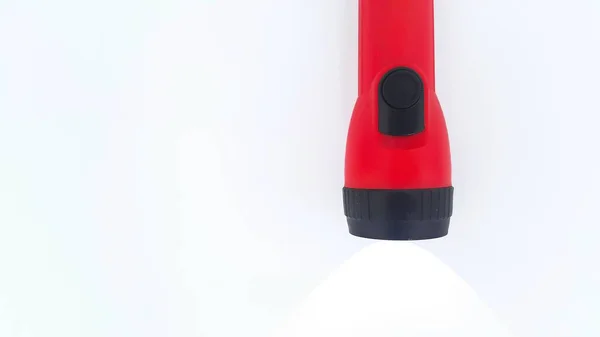 Linterna Roja Con Luz Encendida Aislado Sobre Fondo Blanco — Foto de Stock