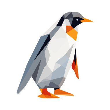 Geometrik şekil vektör çizimi yapan bir penguen. Çokgen penguen çizimi.