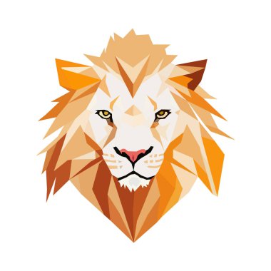 Geometrik şekil vektör illüstrasyonunda bir aslan başı. Çokgen aslan çizimi.