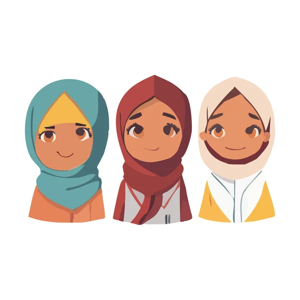 Porträt Kleiner Muslimischer Mädchen Mit Hijab Vektor Illustratio — Stockvektor
