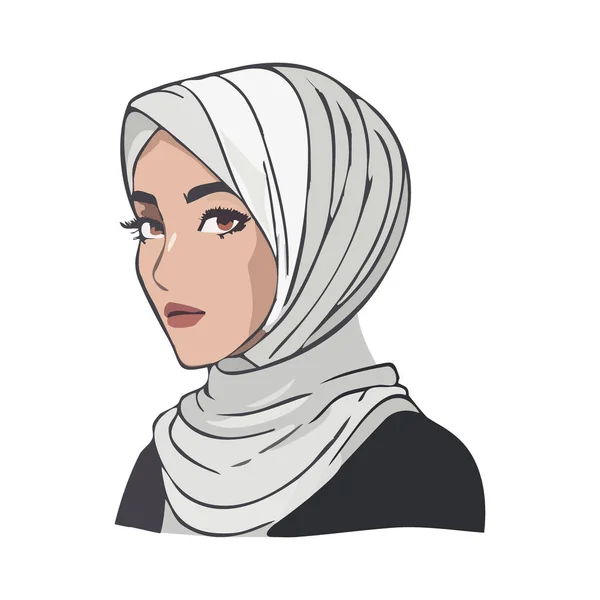 美しいイスラム教徒の少女やヒジャーブを身に着けているイスラム教徒の女性の肖像 — ストックベクタ