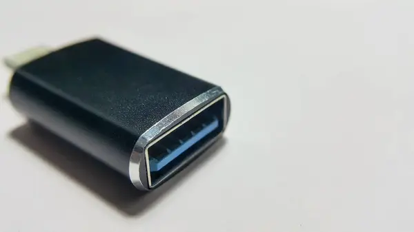 Close View Pin Micro Usb Adapter Fehér Alapon Adatok Átviteléhez — Stock Fotó