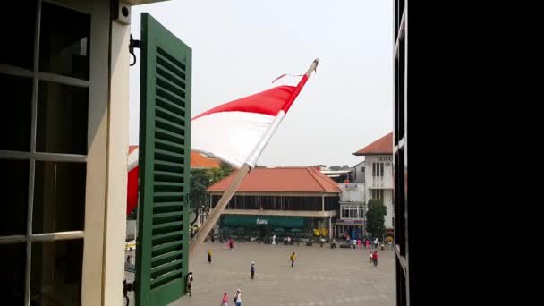 Jakarta Indonesien Juli 2023 Die Indonesische Rot Weiße Flagge Weht — Stockvideo
