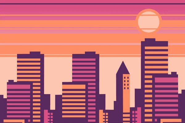 Modern City Skyline Sunset Landscape Backgrounds — Stock Vector