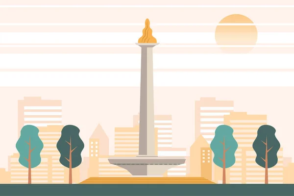 Национальный Памятник Монас Городской Пейзаж Джакарте Индонезия Вид Достопримечательность Джакарты — стоковый вектор