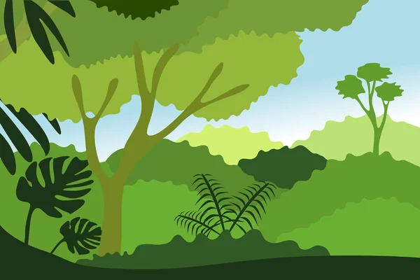 Bosque Selva Paisaje Dibujos Animados Ilustración Con Diseño Plano — Archivo Imágenes Vectoriales