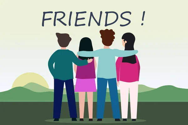 Feliz Dia Amizade Internacional Cartão Saudação Visão Traseira Amigos Grupo —  Vetores de Stock