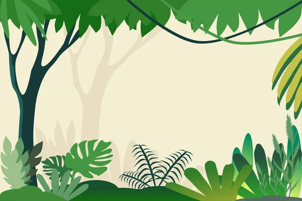 森とジャングルの風景の背景 フラットデザインの漫画イラスト — ストックベクタ