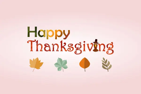 七面鳥と秋の葉で感謝祭の日を祝います ハッピーサンクスギビングデー グリーティングカードデザイン — ストックベクタ
