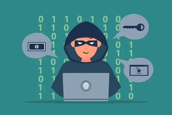 Kullanıcı kişisel bilgilerini çalan bir bilgisayar korsanı ya da siber suçlu. İnternet phishing kavramı vektör illüstrasyonu.