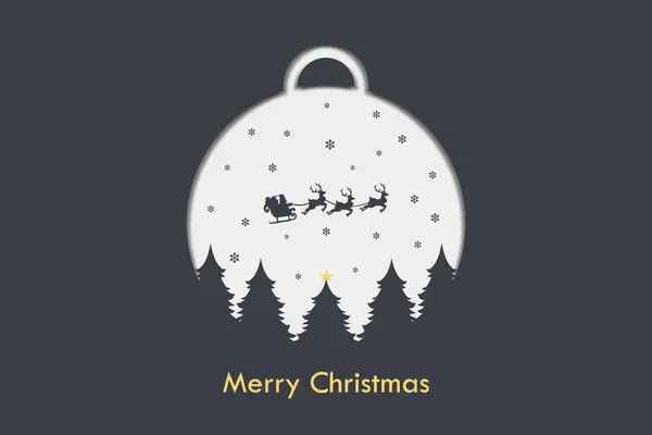 サンタクロースとメリークリスマスのシンプルな背景は クリスマスツリーでトナカイと一緒に上空を飛んでいます ベクトルイラスト — ストックベクタ