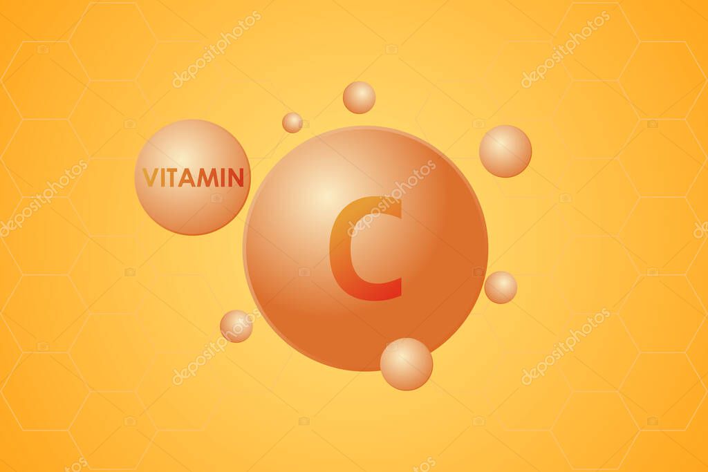 Drop water vitamin C orange. Beauty treatment nutrition skin care design. Medical and scientific concepts. Vector illustration.