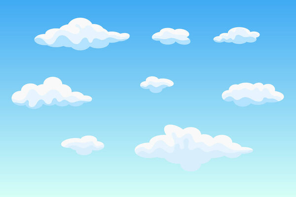 Blue sky and clouds vector illustration. Anime clean style. Clear sky background.