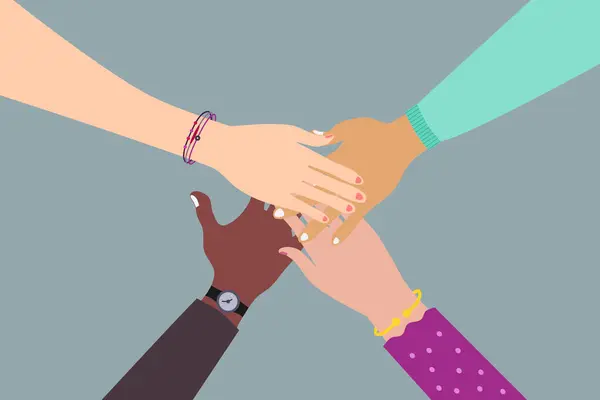 手を握っている多文化人 円に手を伸ばして ボランティア団体のコンセプト ベクトルイラスト — ストックベクタ
