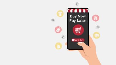 Daha sonra ödemeli online alışveriş için akıllı telefon kullanan bir adam. Daha sonra online alışveriş konseptini satın al.