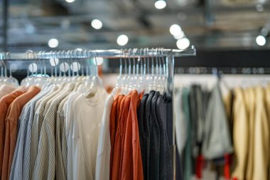Alışveriş merkezinde satılık elbiseli askılar..
