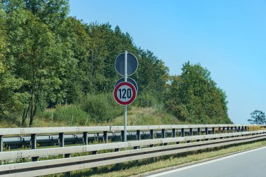 Road signs for traffic on the motorway. clipart