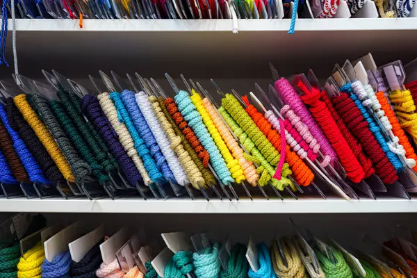 Giysiler ve ayakkabılar için renkli kumaş yuvarlak ipler.