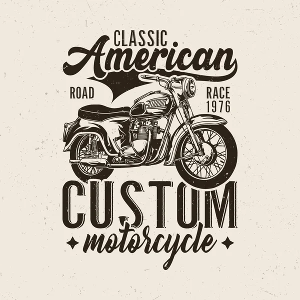 Diseño Camiseta Motocicleta Motocicleta Americana Clásica Personalizada — Archivo Imágenes Vectoriales
